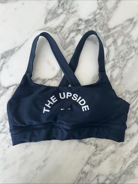 The Upside Navy Logo Sports Bra Small Crisscross Back